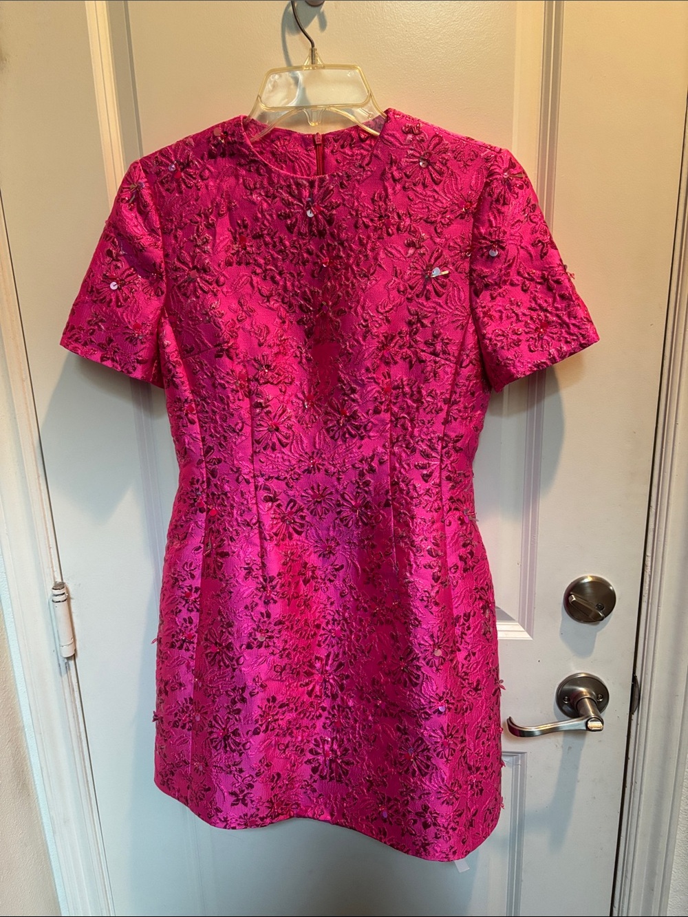 New Catchall Pink Embroidered Short Sleeve Cocktail Dress